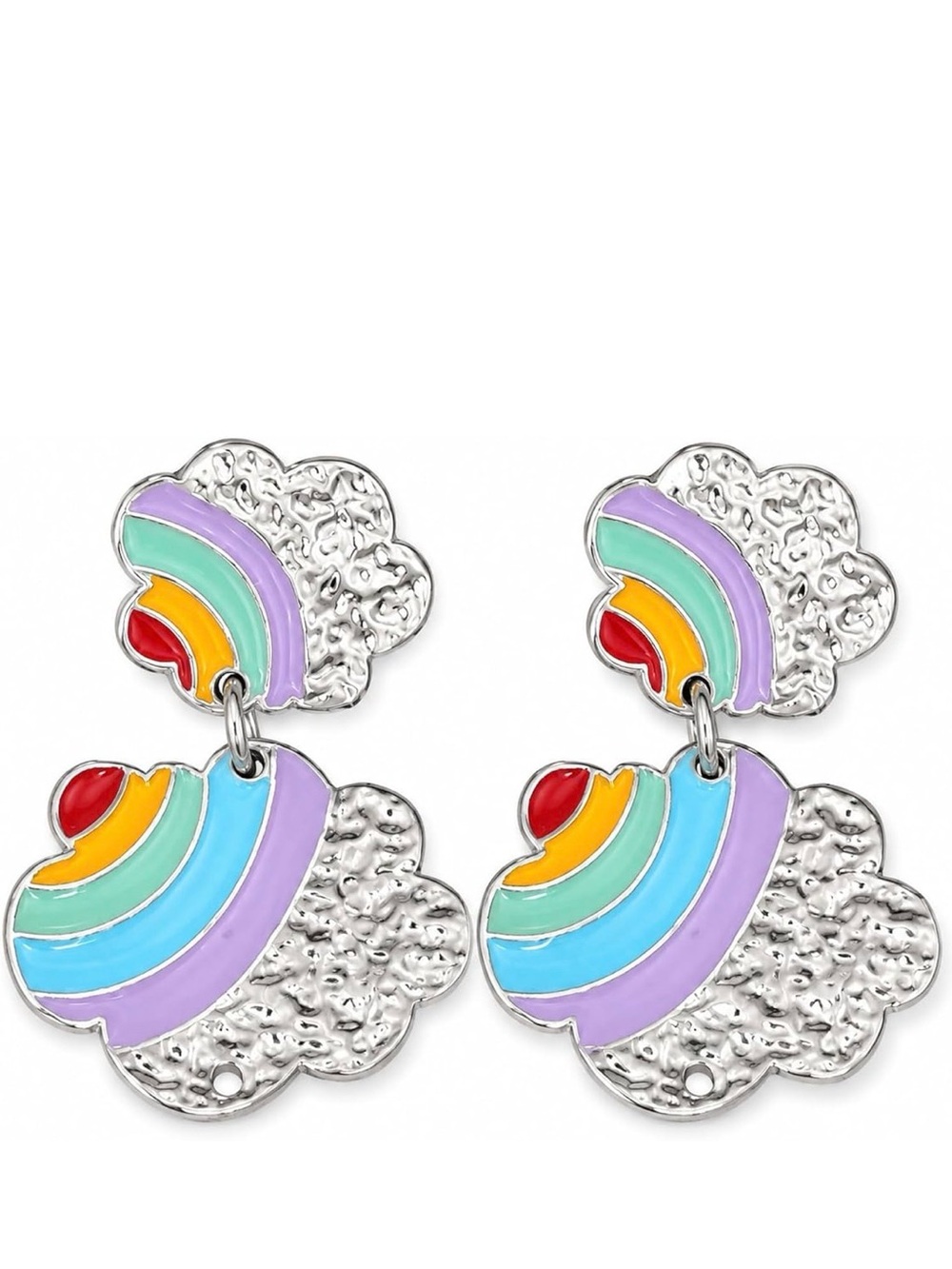 Silver Tone Rainbow Cloud Earrings